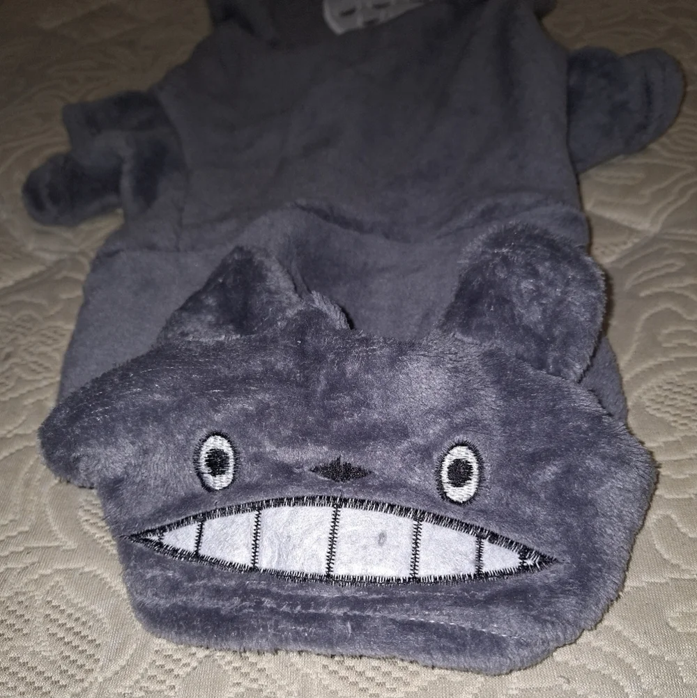 An XL Dog Hoodie Sweater in gray,  soft brushed cotton. With ears and legs.